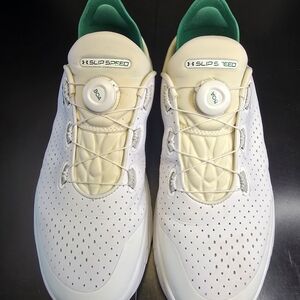 Under Armour White Golf Shoes with Green Lining and Cream Tongue